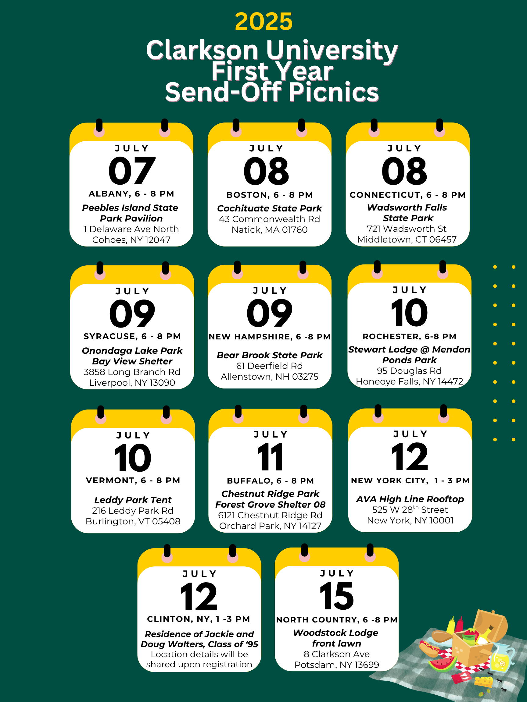 First year send off picnic graphic listing locations